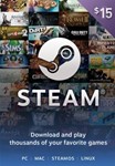 Подарочная карта Steam 15 долларов США