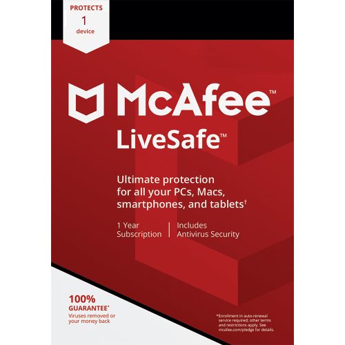 Mcafee Livesafe 1 год 1 устройство на ваш счет