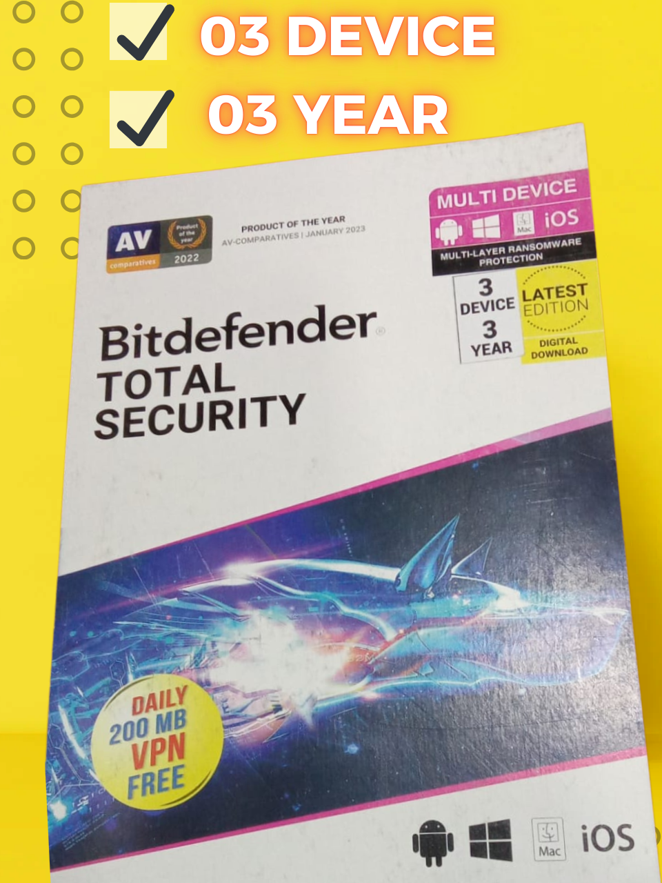 Bitdefender Total Security 3 Device 1 год. Ключ.