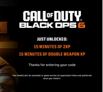 15 MIN 2XP + 15 MIN WEAPON XPCOD BLACK OPS 6GLOBAL