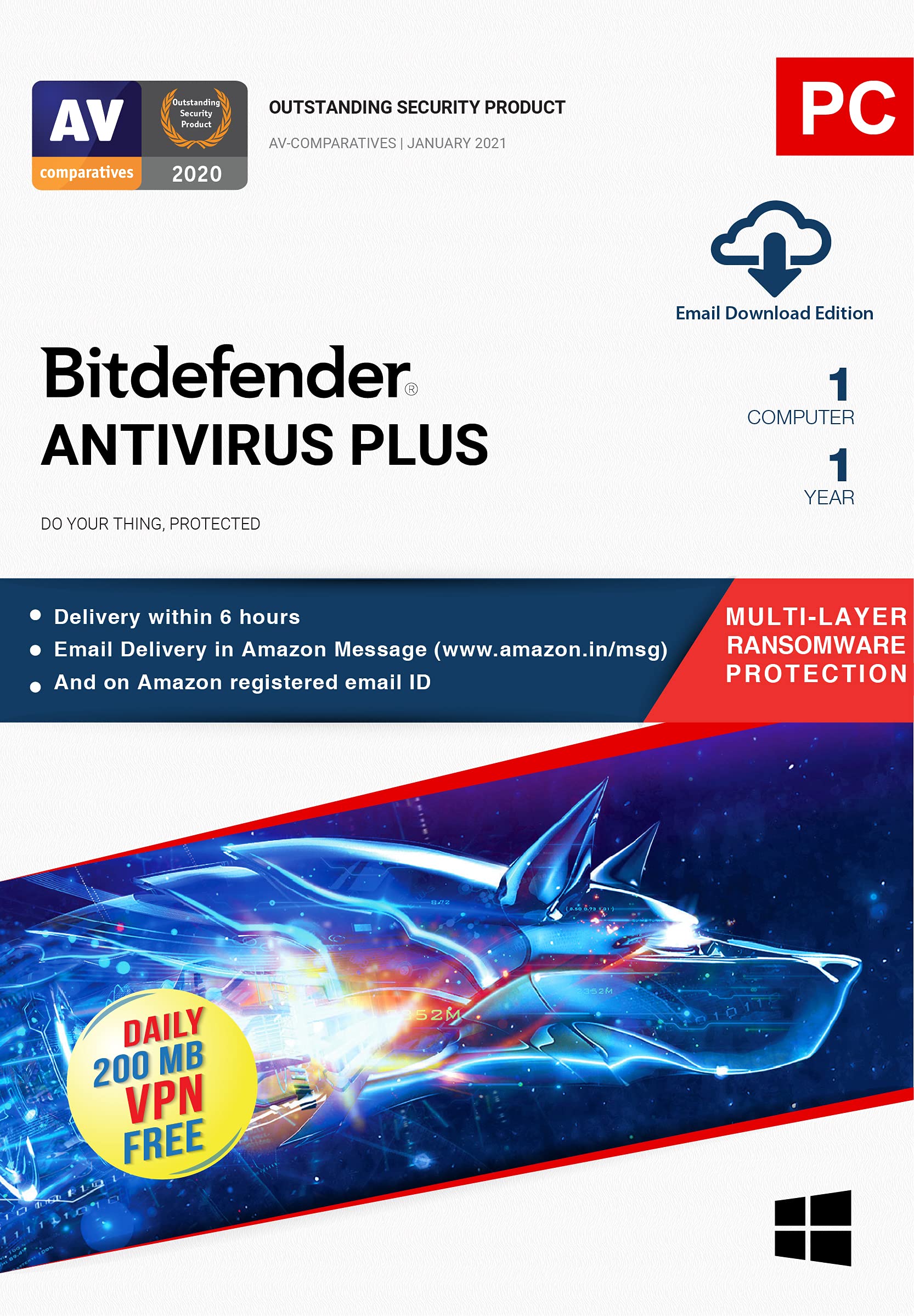 Bitdefender Antivirus Plus 1 ПК 1 год лицензионный ключ