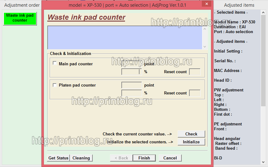 Adjustment program XP-530, XP-630, XP-830