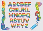 Радужные буквы английского алфавита в векторе и рамка