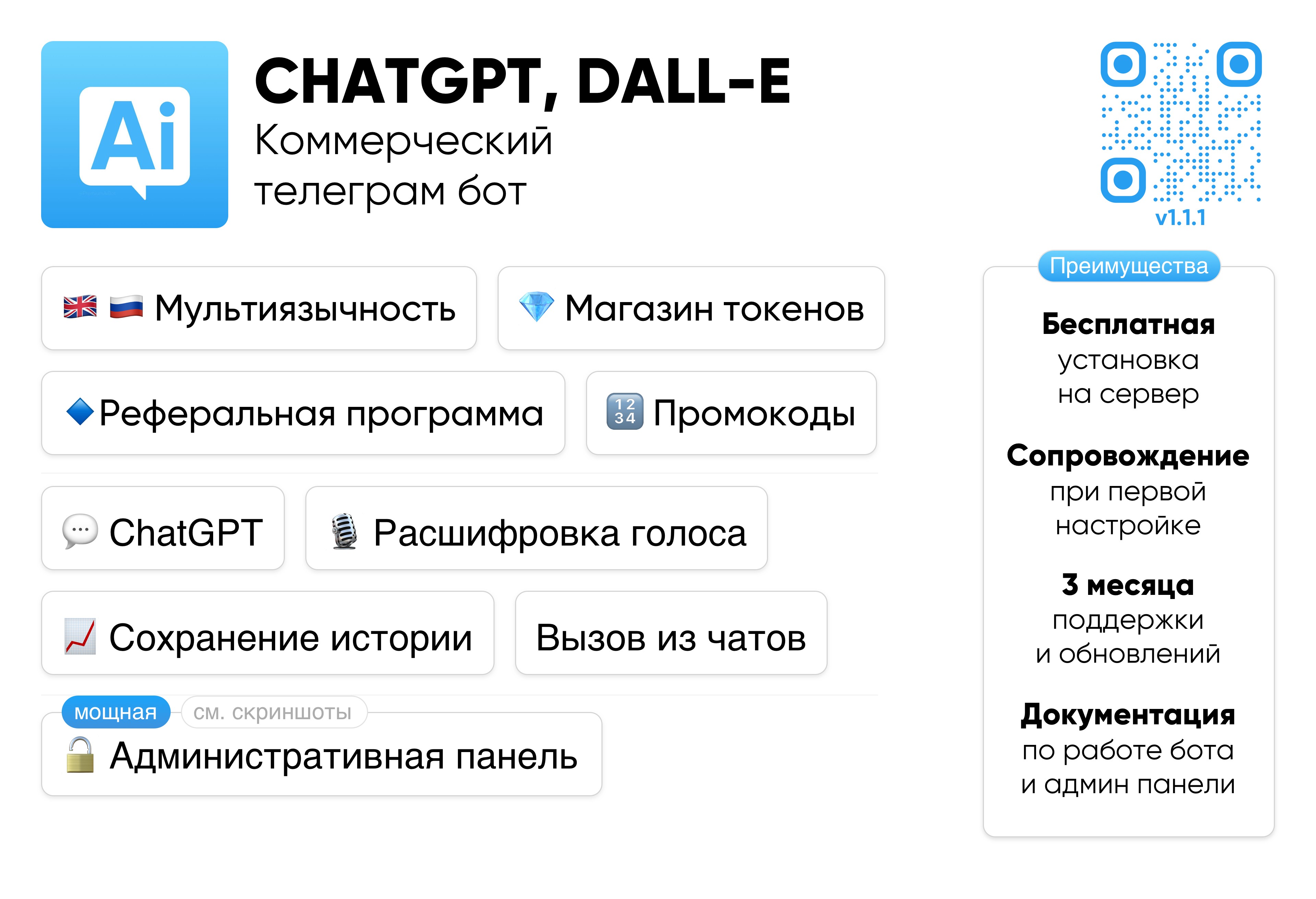 Коммерческий Телеграм Бот ChatGPT, DALL-E, админка