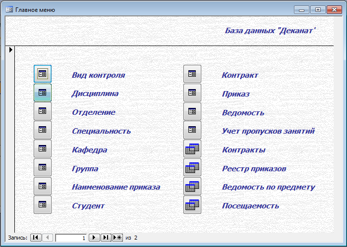 База данных Деканат Access