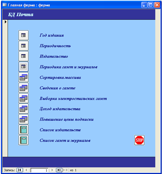 База данных Почта Access