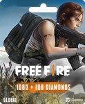 Free Fire Garena 1080 + 108 Diamond Pins GLOBAL KEY