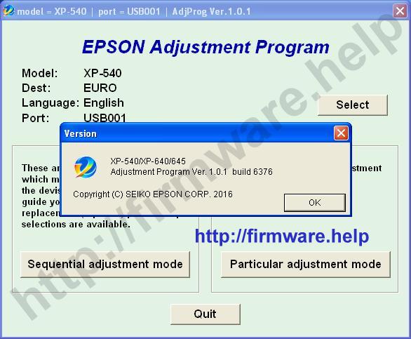 Epson XP540, XP640, XP645 Adjustment Program