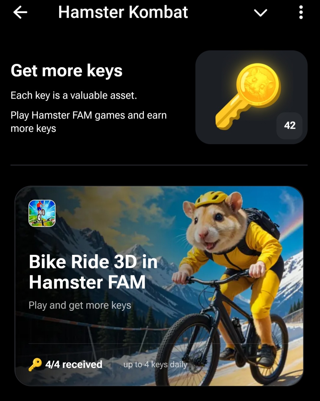 4 КЛЮЧА ОТ ИГРЫ 🚲Bike Ride 3D🚲 ДЛЯ HAMSTER COMBAT