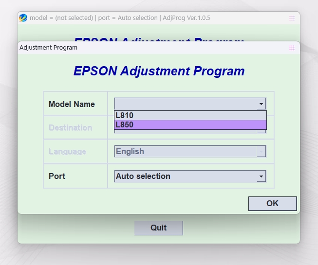 EPSON AdjProg Reset L810 L850