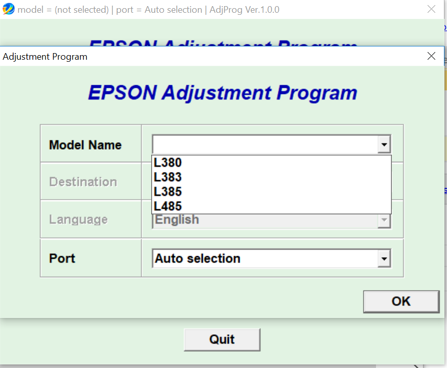 Epson L380, L383, L385, L485 Adjustment Program