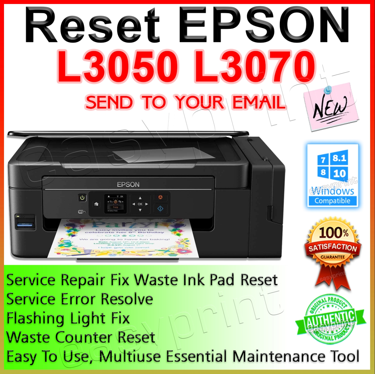 СБРОС EPSON L3050, L3070 ЕВРО ♕ + БЫСТРАЯ ДОСТАВКА ПО Э